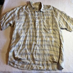Vintage GIVENCHY Gentleman Paris Mens Shirt Plaid Short Sleeve Button Up Linen L